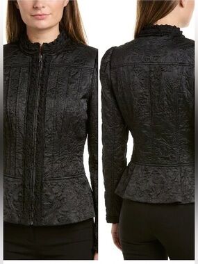 Nygård Collection Black Quilted Jacquard Zip Front Jacket Size 8